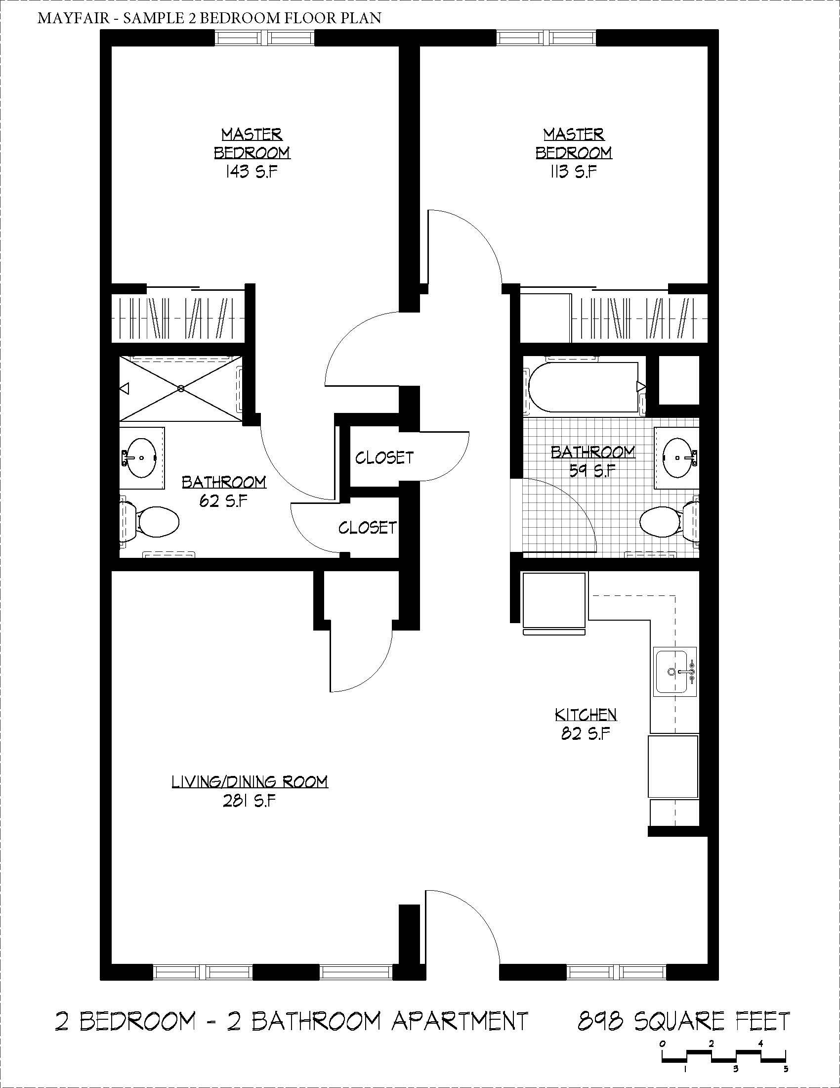 2 Bedroom 2 Bath Floor plan